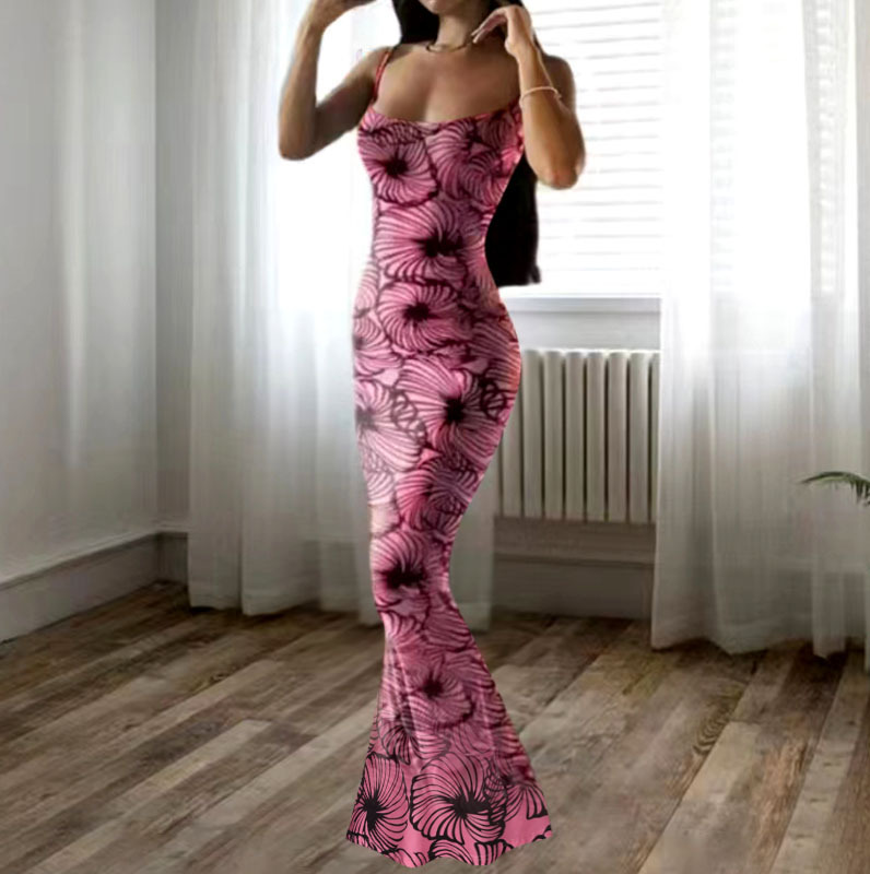 Frau Trompetenkleid Sexy Gurt Drucken Ärmellos Blume Maxi Langes Kleid Täglich display picture 7