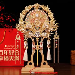 結婚式用の手作りDIY素材パッケージ、花嫁用ウェディングファン、ウェディングファン完成品、高級両面ウェディング秀和
