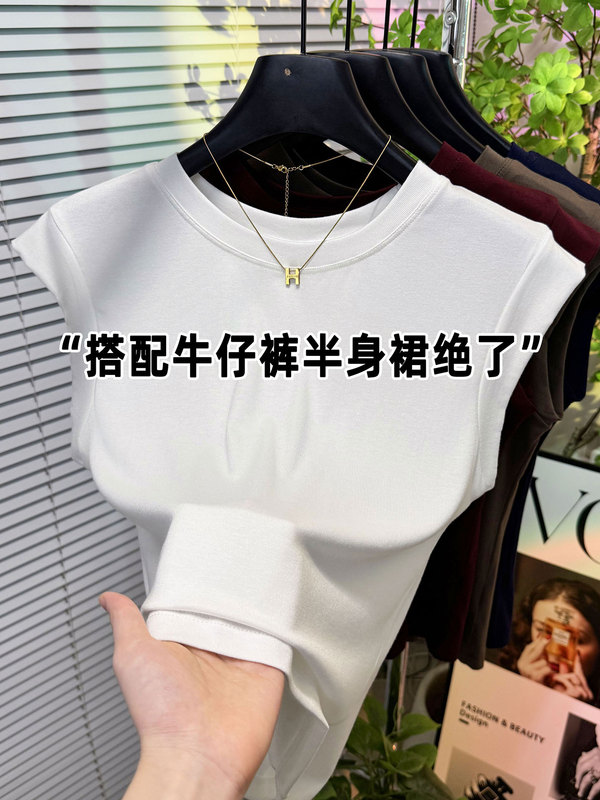 高級感のある小振り袖、人気の半袖レディース夏スタイル、年齢軽減ラウンドネック、右肩Tシャツトップス、気質と多用途|undefined