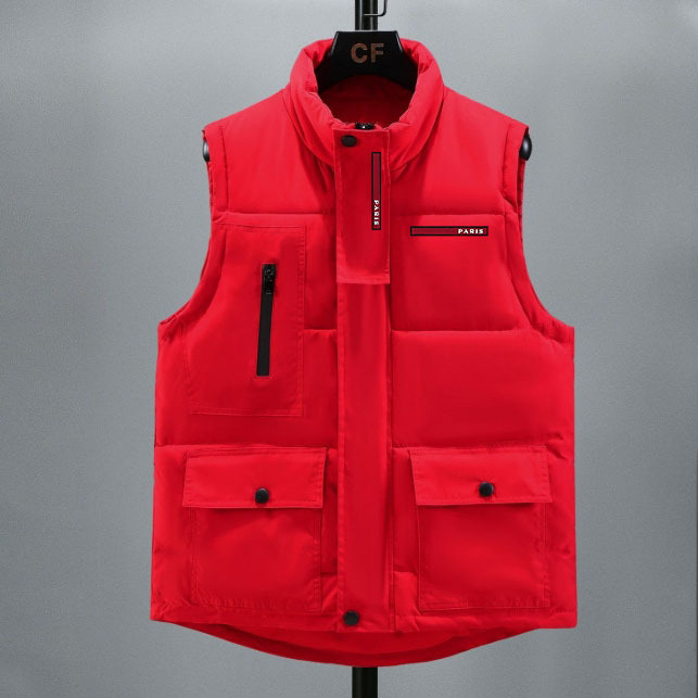 Chaleco con estampado geométrico para hombre - Chaqueta sin mangas Paris Street | Prenda exterior táctica cálida de invierno con bandas reflectantes_voghion.com