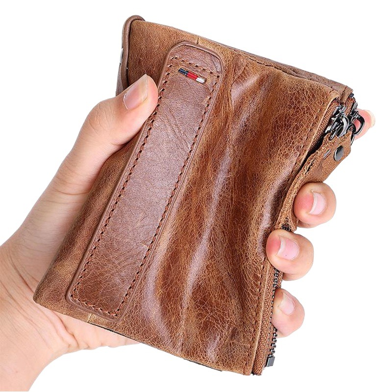 New RFID anti-theft brush cowhide men's wallet genuine leather short men's wallet double zipper wallet hot selling explosions