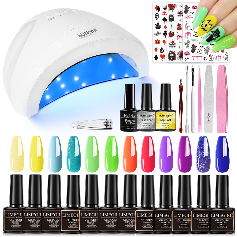 Nuevo set de decoración de uñas para Halloween 2024, gel para uñas, herramientas para decoración de uñas, set completo con lámpara UV y pegatinas, exclusivamente para ventas transfronterizas.