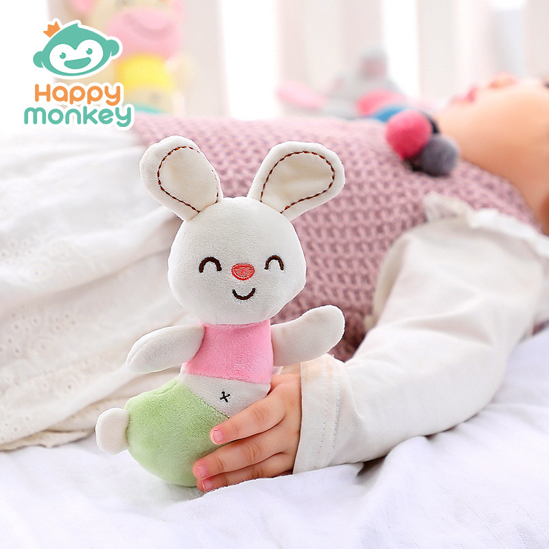 Muñeco de peluche Happymonkey con sonajero para bebés de 0 a 1 año, juguete relajante con palo BB