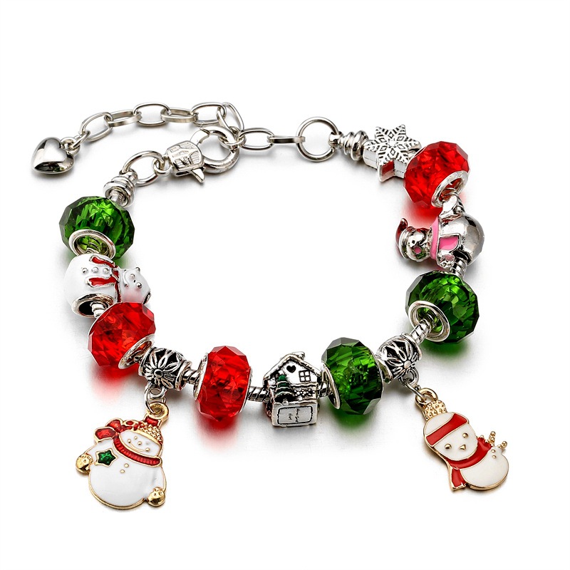 Los fabricantes transfronterizos al por mayor de Navidad muñeco de nieve muleta pulsera de cuentas de cristal rojo DIY pulsera de regalo de Navidad