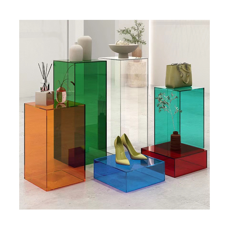 彩色亚克力模型展示盒有机玻璃陈列架橱窗彩色四方地台鞋包展示底