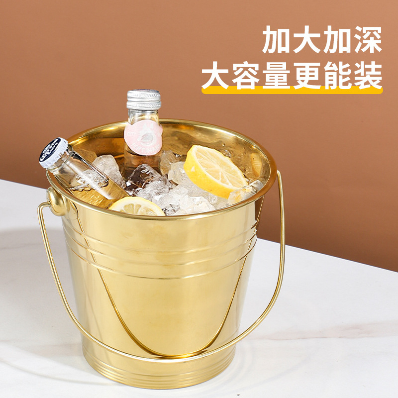 Cubo de hielo de acero inoxidable transfronterizo para uso comercial, especializado para puestos, cubo de hielo para cerveza de bar, cubo de agua pequeño portátil de alta estética para exteriores.
