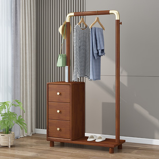 All-Solid Wood Coat Rack, Floor-Standing, Simple, New Chinese Style, Nordic Style, Clothes Rack, Household Simple Storage Cabinet, Storage Rack