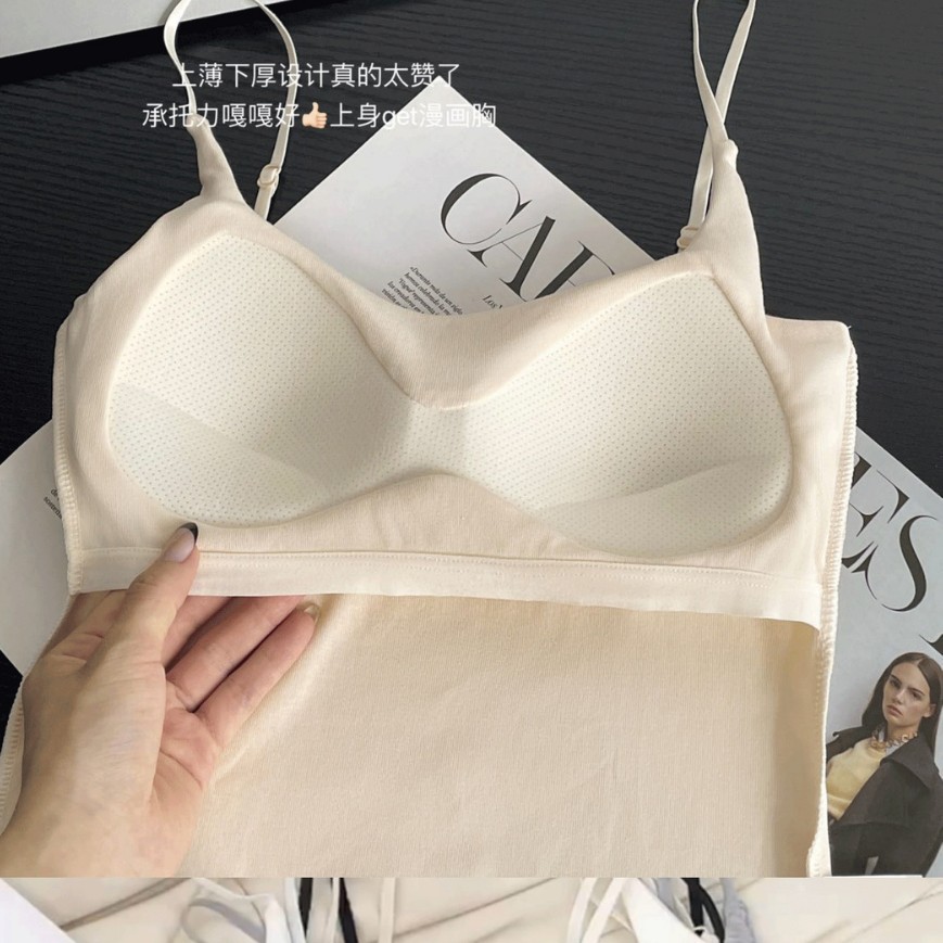棉款百搭多巴胺純色帶胸墊固定杯修身辣妹款吊帶背心女上衣女
