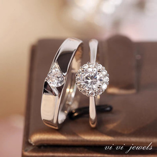 S925 Sterling Silver 30-Point Round Bag Men and Women Couple Ring Live Pair Engagement Ring Moissanite Xiaohongshu Gift