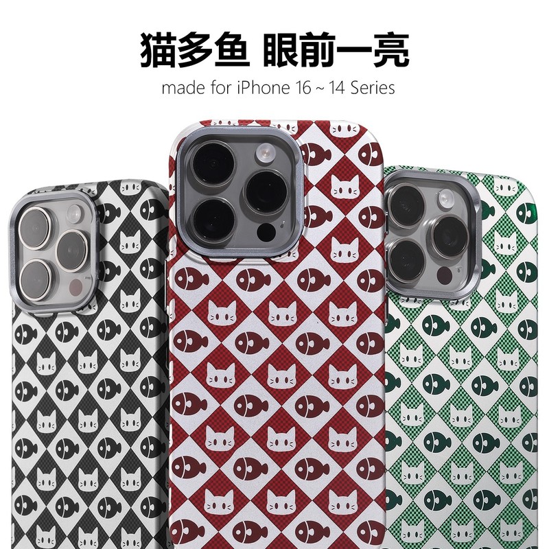 适用iPhone17ProMax手机壳猫多鱼磁吸凯夫拉纹苹果16防摔保护套15|undefined