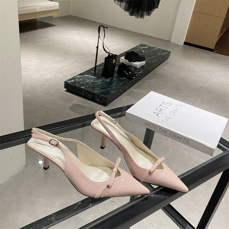 Giày cao gót mũi nhọn phong cách niche Giày đơn dành cho nữ 2024 mới bằng sáng chế nơ da ngọt ngào mỏng gót vừa mũi giày