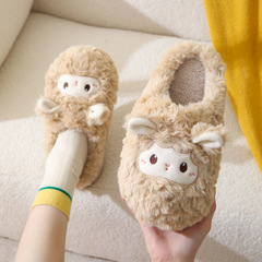 かわいいヒツジの綿のスリッパの女性の冬の室内の家の包頭の保温の滑り止めの厚い底のぬいぐるみの月子の靴の柔らかい底