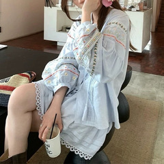 Im向超重工! ミラノ花境 ~ 亜麻綿花刺繍人形シャツa字半スカートセット女