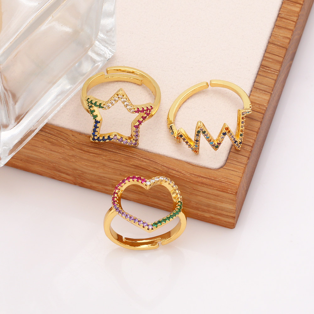 Fashion Star Heart Shape Copper Open Ring Plating Inlay Zircon Copper Rings display picture 6