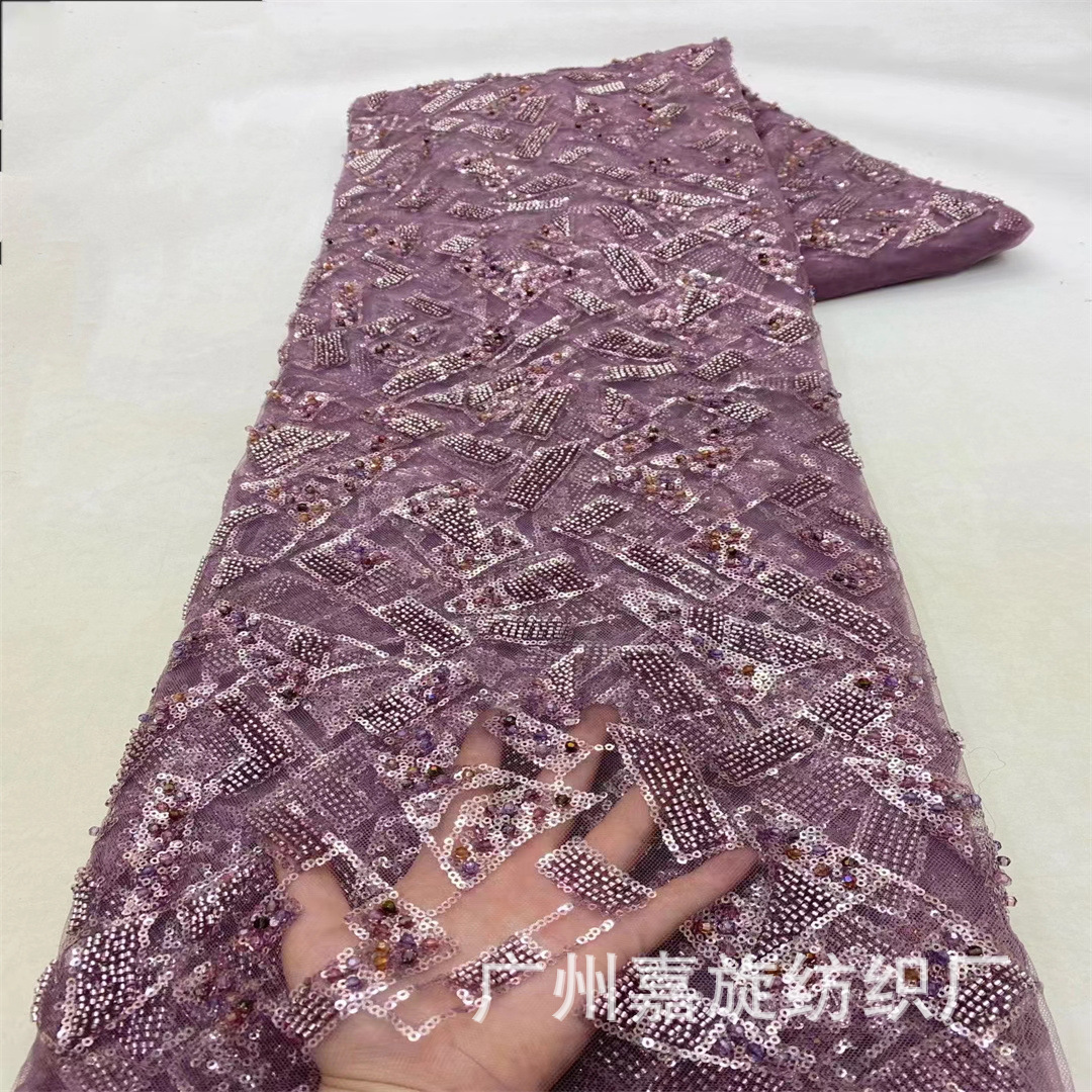 Europa y América sequilla diamante tela teñida geometría de encaje vestido vestido de noche tela JX4153