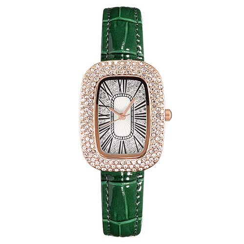Live broadcast of new luxury diamond-encrusted wine barrel pigeon egg leather women's watch women's watch manufacturer wholesale