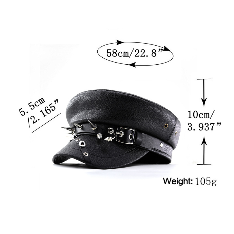 Women Punk Studded Beret Hat Hip Hop Cap Flat Newsboy Faux  display picture 3