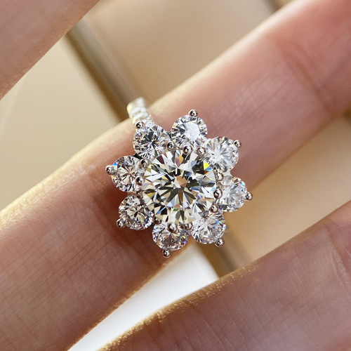 Live streaming source imitation moissanite flower sunflower necklace female internet celebrity same style ring full diamond zircon earrings set 