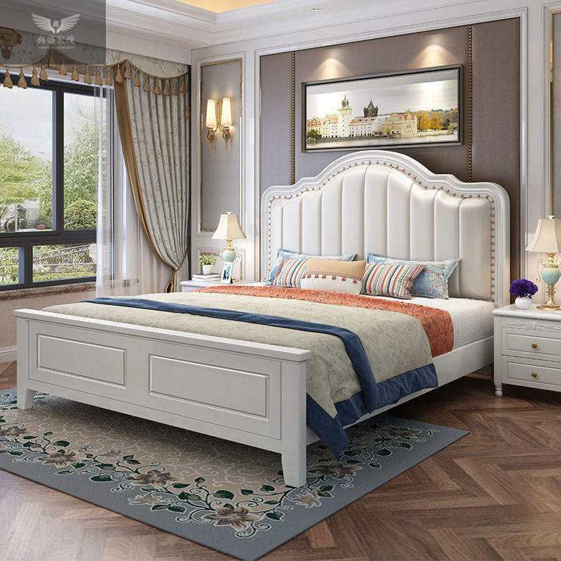 Cama americana de madera maciza, minimalista moderna, ligera, de lujo, cama principal de 1,8 m, cama de matrimonio con bolsa blanda de 1,5 m, cama de princesa de almacenamiento