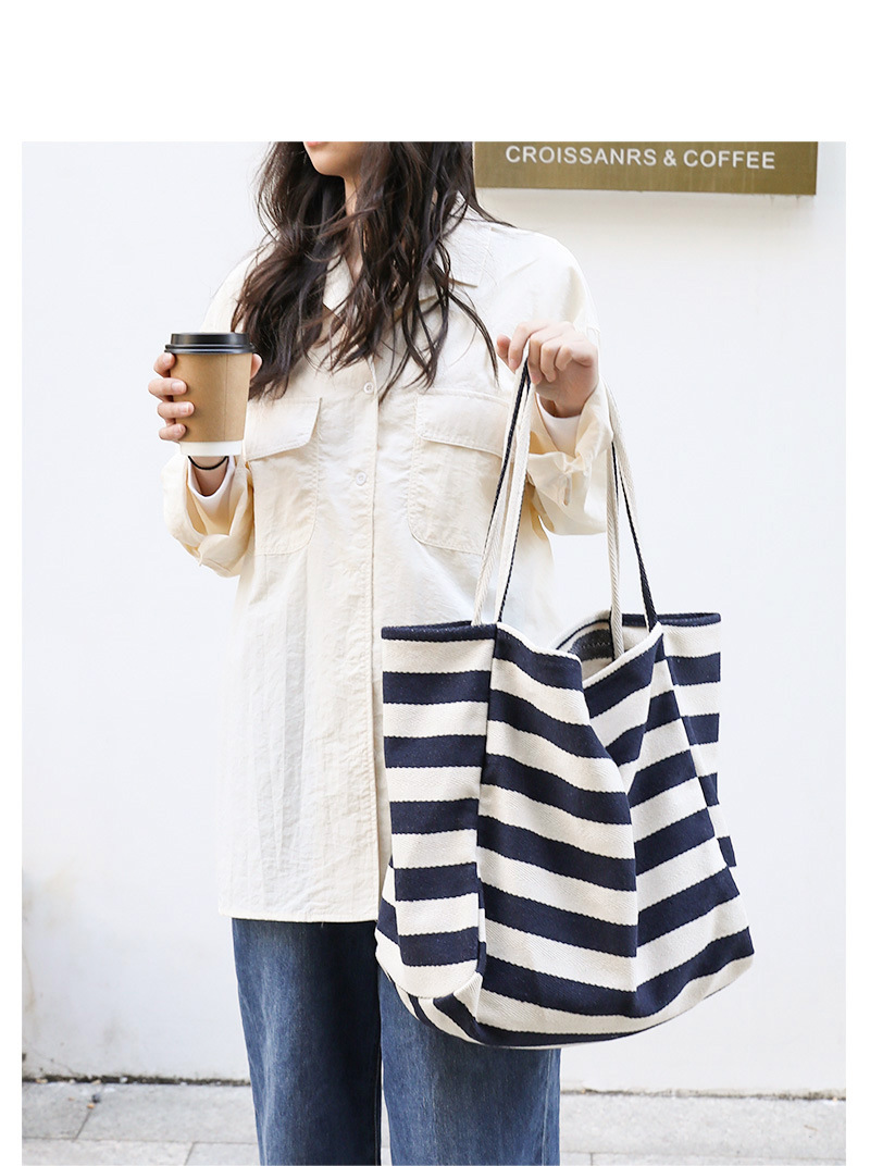 Women's Large Canvas Stripe Streetwear Open Canvas Bag display picture 10