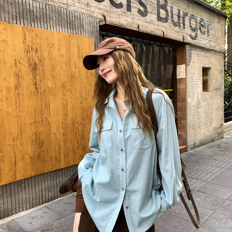 Little Junjun Britney Linen Story/Minimalist Old Money Style Tencel Linen Shirt Women's Summer New Sun Protection Shirt
