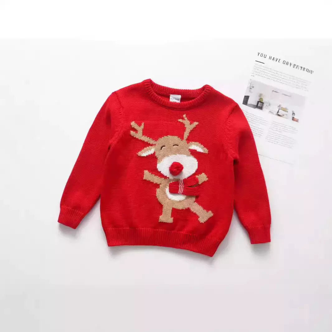 2025秋冬新款儿童圣诞毛衣欧美内格套头卡通提花圆领针织衫跨境