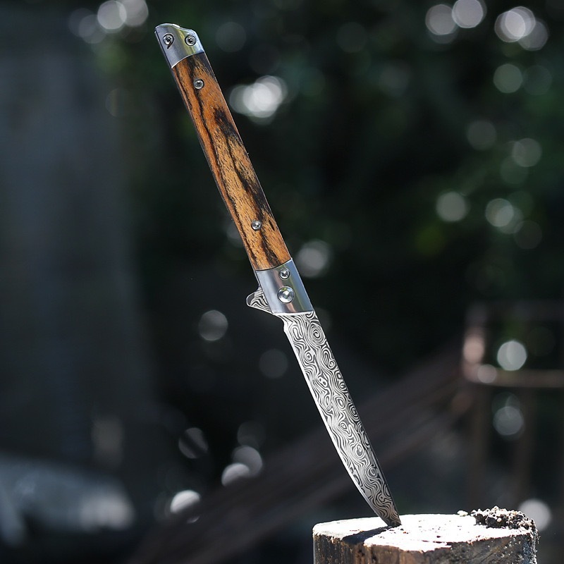 厂家直销大马士革纹折叠刀神笔折刀户外实木折刀野外露营装备小刀|undefined