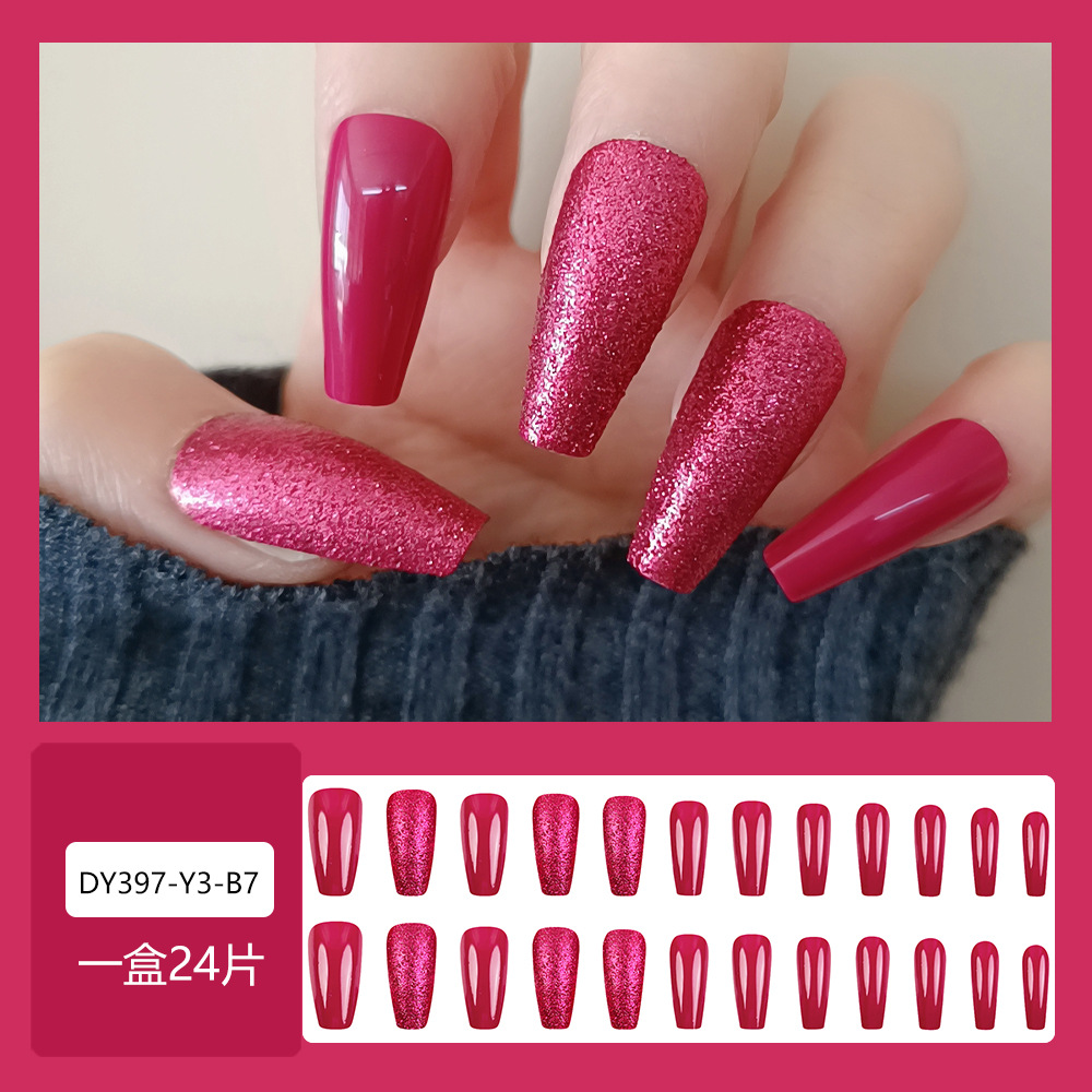 Comercio exterior mejor vendido rosa flash usar uñas blanqueadoras de color sólido 24 piezas de uñas falsas transfronterizas al por mayor image 7