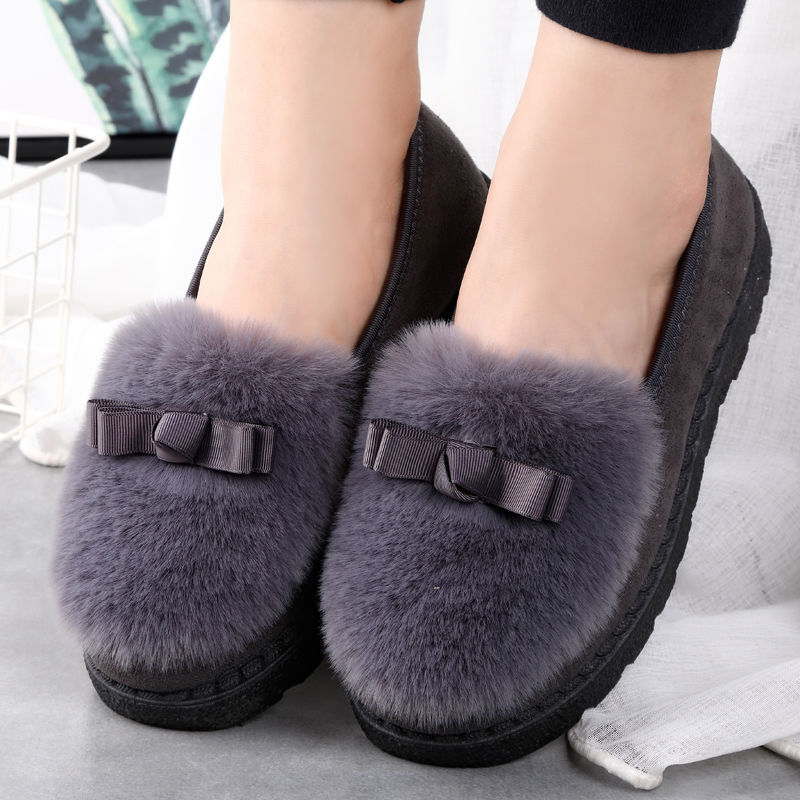 Autumn and winter plush shoes, plush bean shoes, cotton shoes, women's shoes, casual cotton slippers, bag heels, home and indoor baby shoes