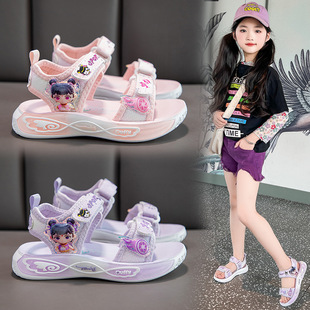 On-line Nezha girls sandals western style princess style summer new children's sports beach shoes soft sole durable