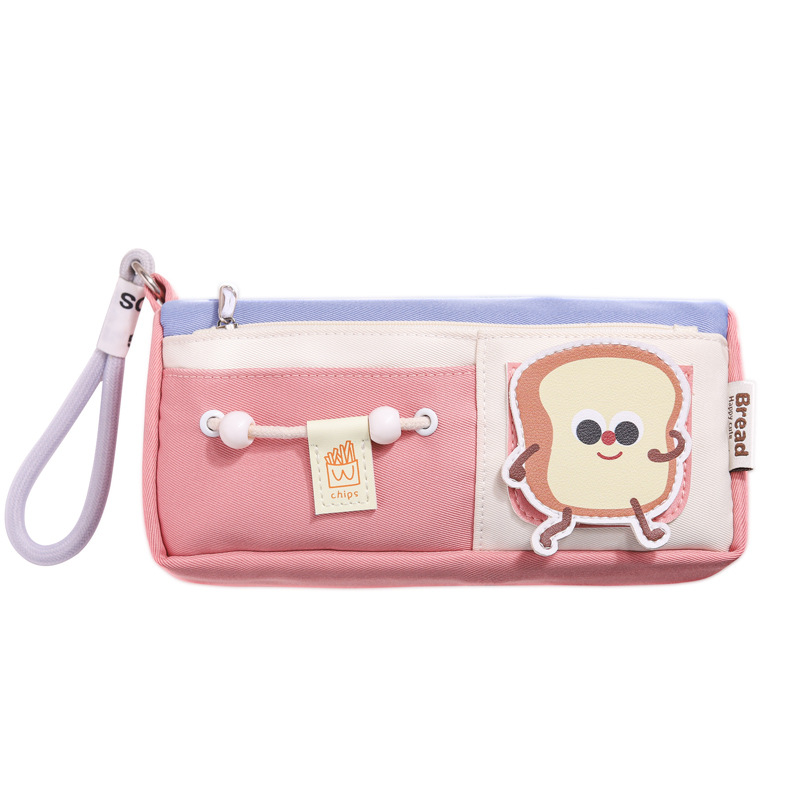 Nuevo estuche para lápices de gran capacidad para estudiantes, bolsa de papelería de nicho, caja de papelería con sentido de diseño portátil, caja de lápices multicapa de color en contraste de dibujos animados