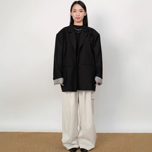 25早春经典百搭休闲廓形感撞色格纹西装气质宽松街头感外套女