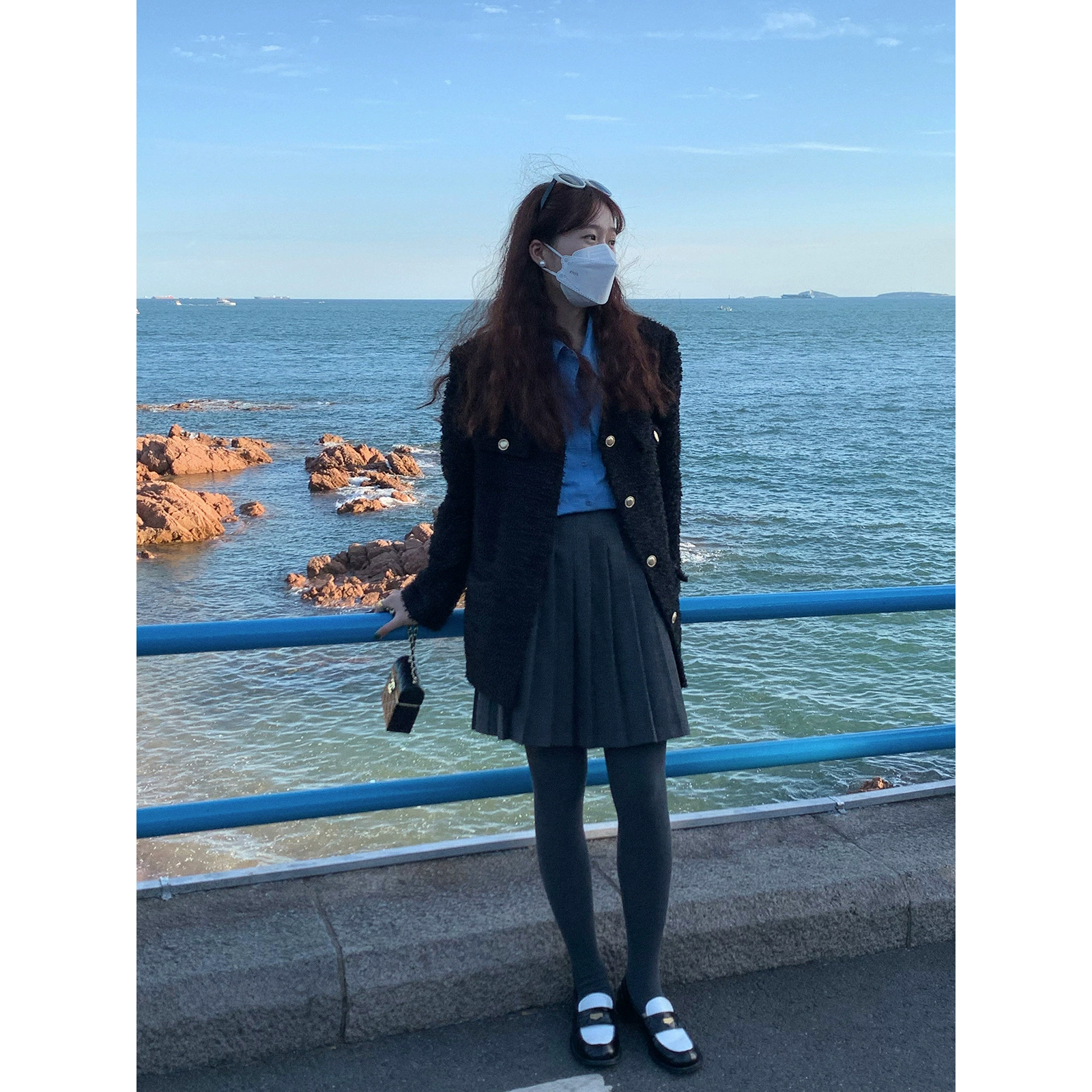 Женский однобортный твидовый Топ Eun Ou inbyin в Корейском стиле с V-образным вырезом, пальто в стиле Шанель, Осень-зима 2022