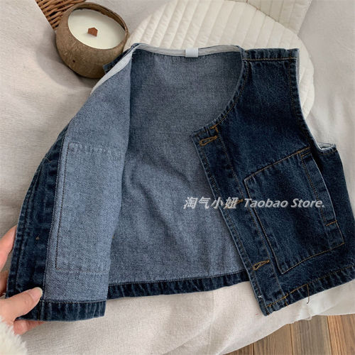 Korean Version Spring and Autumn New Boys and Girls Baby Fashion Denim Vest Children Versatile Color Backless Top Outerwear Trendy