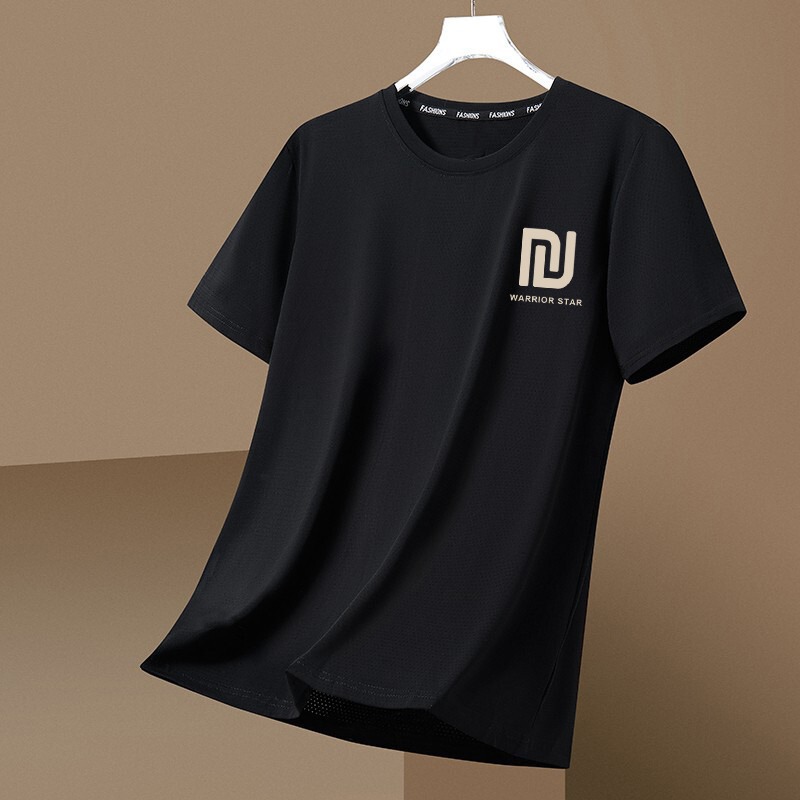 2025 新しいアイスシルクメンズ Tシャツ夏の新しいメンズ速乾性半袖ルーズ吸汗性カジュアルクールスポーツウェア|undefined