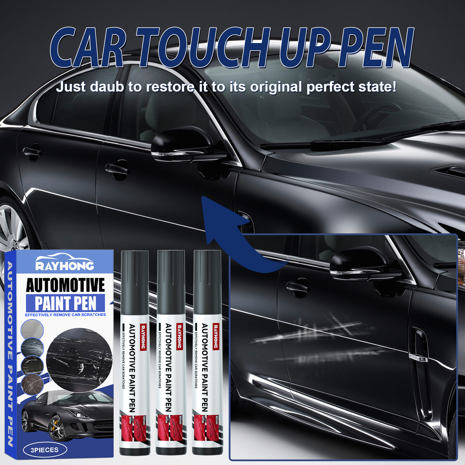 Cross-Border Rayhong Car Paint Repair Pen, Paint Scratch and Scuff Maintenance Pen, Scratch Removal Paint Care Pen
