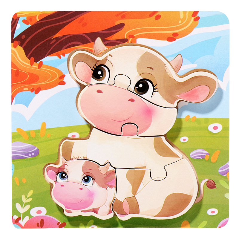 18 animales de dibujos animados de madera padres-hijos rompecabezas niños pequeños 1 - 3 - 5 años de iluminación educativa juguetes pequeños regalos