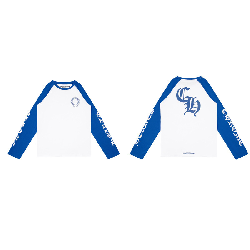 Chrome Hearts T-shirt Raglan Long Sleeve Horseshoe CH Logo White Blue