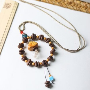 Handmade Charcoal-Roasted Coffee Bean Bracelet, Mobile Phone Pendant, Autumn and Winter Ornament, Car Hanging Accessory, Bag Hanging Accessory, Unisex Premium Gift
