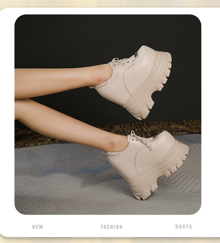 Giày nữ đế xuồng platform da thật cổ điển, gót 16 cm tăng chiều cao — màu đen chi tiết 6