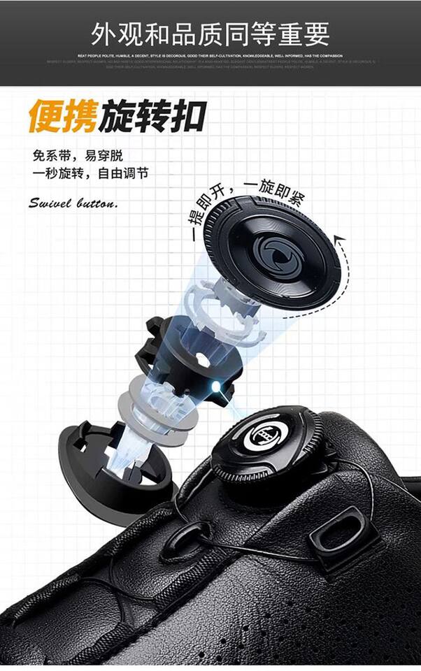 Giày da nam mũi tròn khoét lỗ thoáng khí, khóa xoay tiện lợi, gót thấp 1–3 cm — màu xám, màu đen chi tiết 8