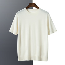 100精纺纯山羊绒短袖男圆领薄款夏季套头时尚休闲半袖针织T恤衫
