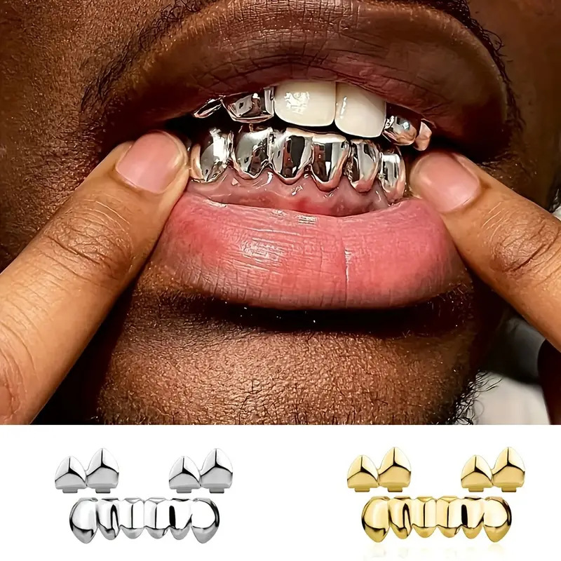Unisex Gender Hot Sale Fashion Double Glossy Three-Piece Hip Hop Hiphop Men And Women Halloween Stage Dentures Props
