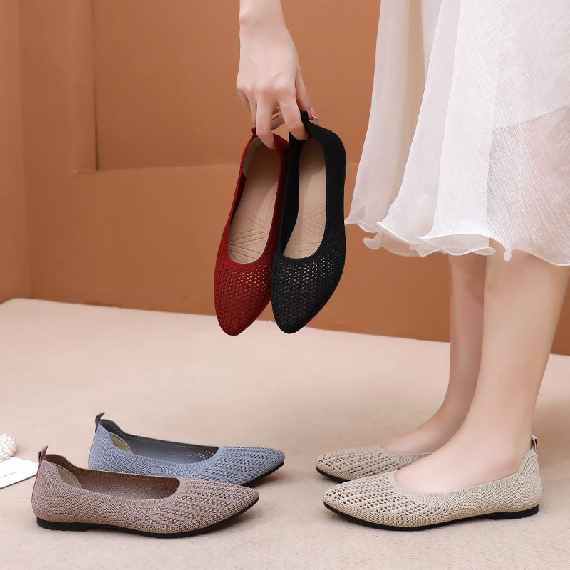 Zapatos casuales para mujer, zapatos de mujer para dropshipping transfronterizo, zapatos de malla poco profundos y versátiles, zapatos planos de punta, zapatos de moda modernos.