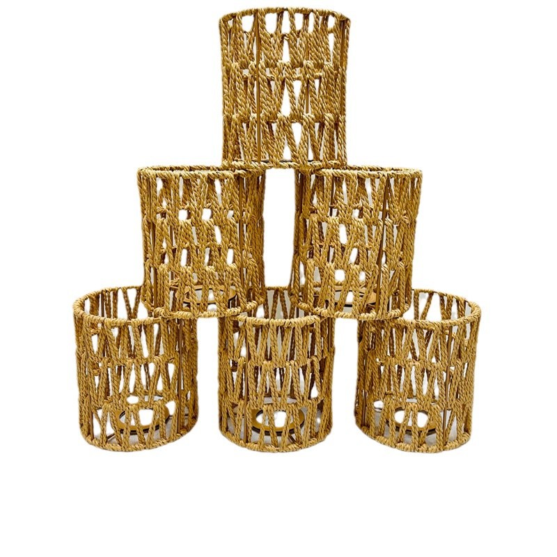 Nuevos productos transfronterizos Lámpara de mesa Pantalla de lámpara Iluminación creativa Cuerda de papel Pantalla de lámpara tejida Araña de dormitorio Decoración de restaurante de camping