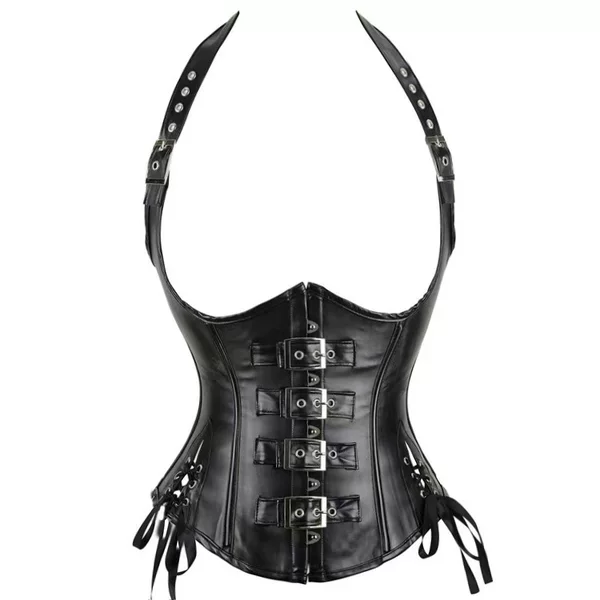 Cross-Border Shapewear Corset Halter Neck Black Leather Vintage Gothic Corset Punk Clothing Body Shaping Tummy Control