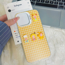 适用iPhone16ProMax星星人黄格子苹果15卡通16Plus少女夏日手机壳