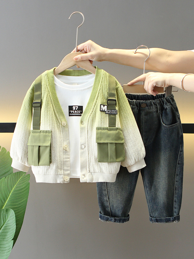 6157 Traje de otoño para niños 2025 Nuevo estilo fresco y atractivo Chaqueta degradada de primavera y otoño para niños Traje de tres piezas Otoño para bebés