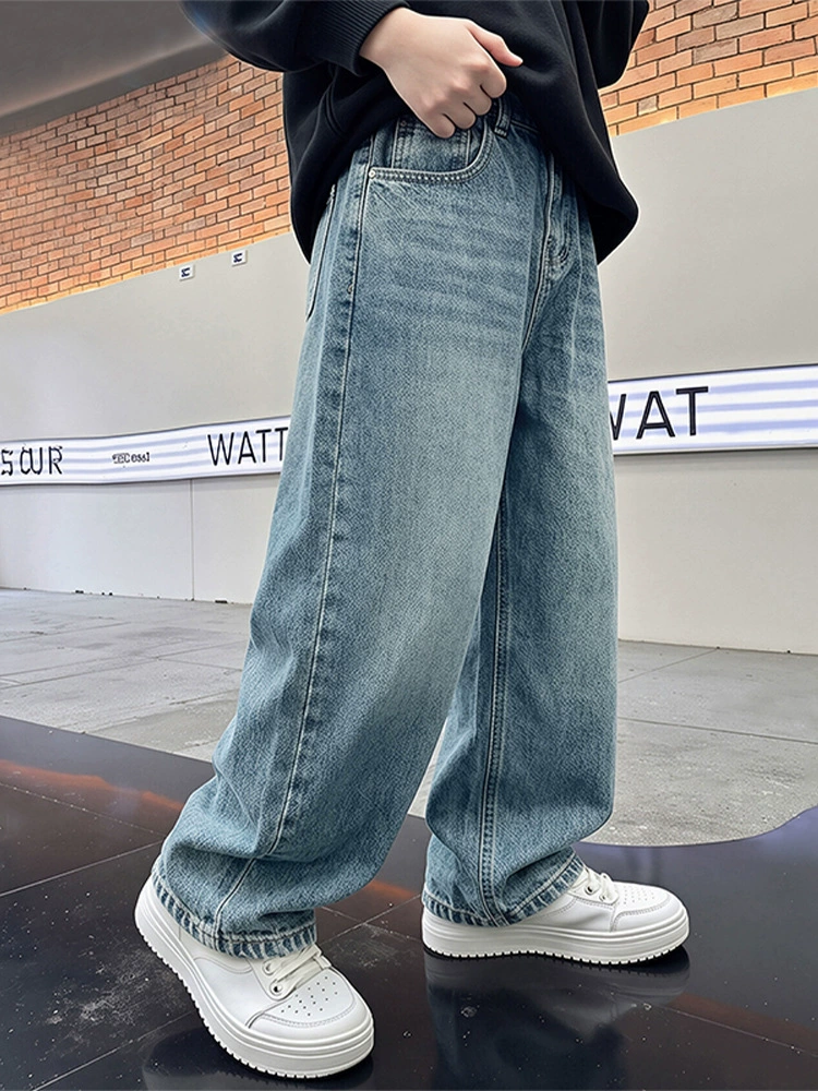 Boys autumn jeans — loose-fit fleece-lined winter trousers, multi-size 120–180 cm