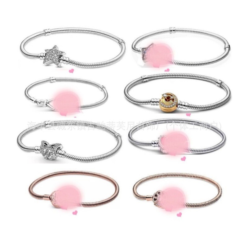 Pandora S925 Sterling Silver Snake Bone Chain Thick Silver Five-Pointed Star Butterfly Snake Bone Bracelet Heart Bracelet Basic Chain Pandora S925 Sterling Silver Snake Bone Chain Thick Silver Five-Pointed Star Butterfly Snake Bone Bracelet Heart Bracelet Basic Chain